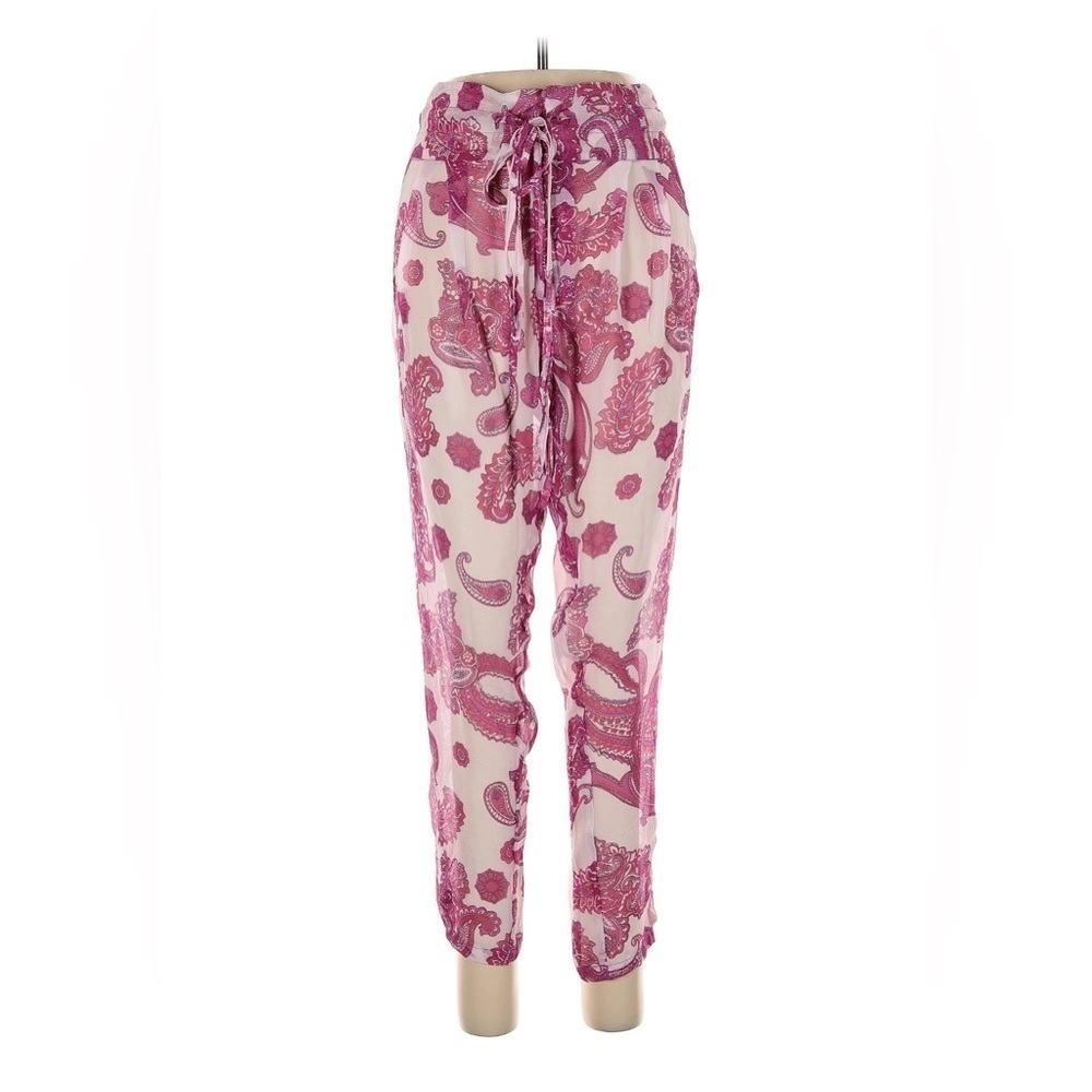 MIKOH Swimwear Pants Cover-up Silk Chiffon Pink Floral Paisley Drawstring Sz Med